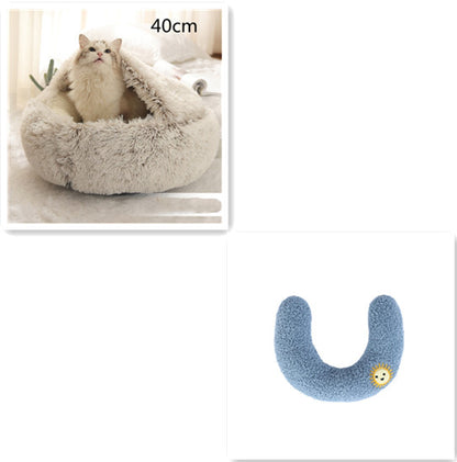 .Pet Bedding 2 In 1 Dog And Cat Bed Pet Winter Bed Round Plush Warm Bed House Soft Long Plush Pets Bed Pet Products