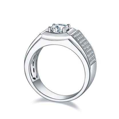 Men's 1-carat Luxury And Fashionable Light Luxury Jewelry Silver Ring Set With Top-quality Moissanite, S925 Silver-plated Platinum