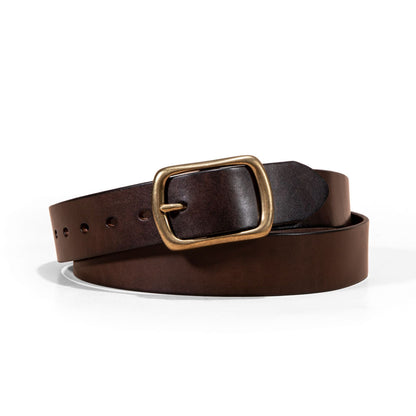 Men's Belt Genuine Leather Top Grain Pure Cowhide Retro Brass Buckle
