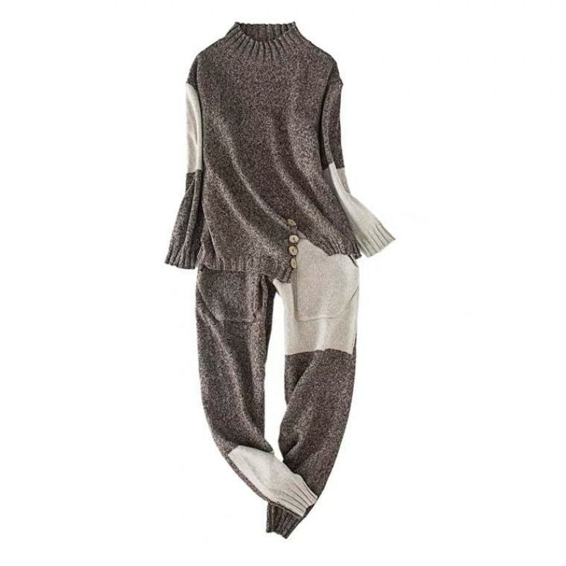 New Style Casual Suit Women Knitted Half Turtleneck Sweater Pants