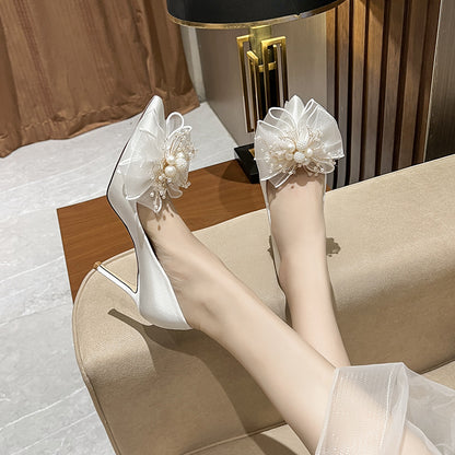 Sweet Bow Bridal Shoes White Wedding Dress