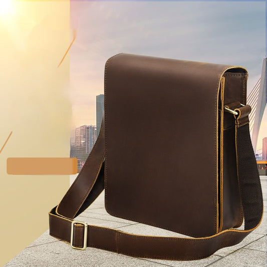 Vintage Cowhide Men's Crossbody Bag, Fashionable Genuine Leather Shoulder Bag