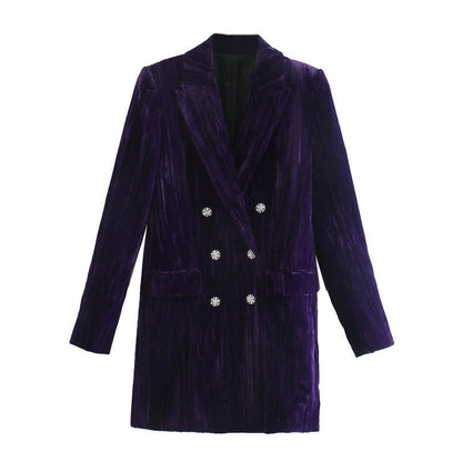 Velvet Blazer Jacket Dress Blazer Long-Sleeved Medium Length Warm Coat