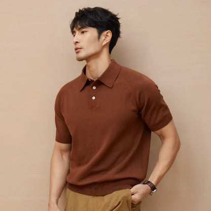 Men's Knitted T-shirt Thin Retro Lapel