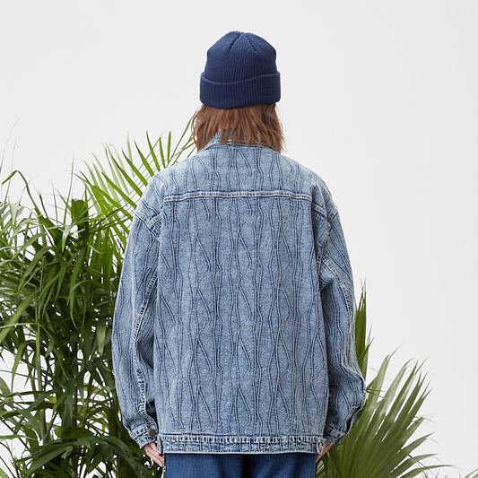 Jacquard Stone Washed Denim Jacket For Men And Women