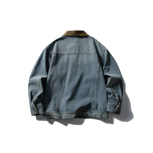 Retro Multi-pocket Contrast Color Lapels Denim Jacket For Women