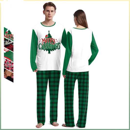 Christmas Home Clothes Digital Couple Pajamas Long Sleeve Round Neck Sweatpants Suit