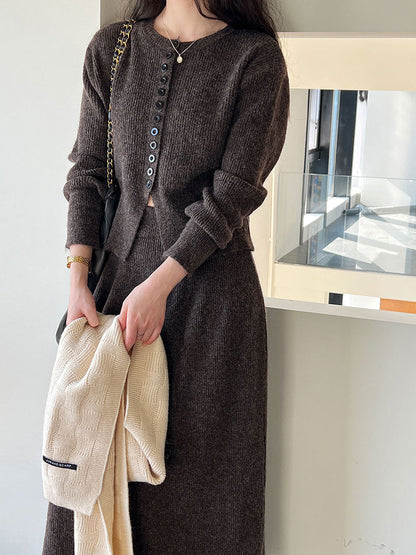Sweater Cardigan High Waist Skirt For Women
