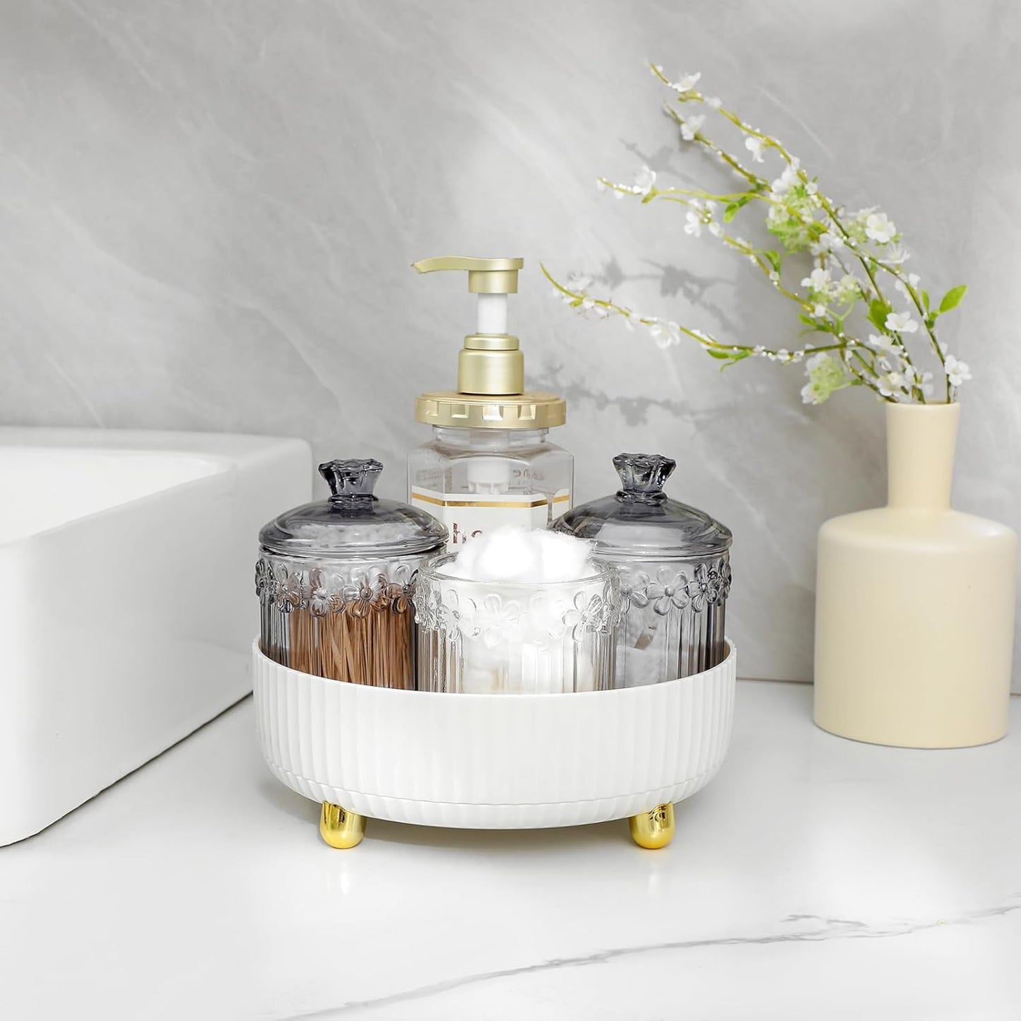 Makeup Perfume Organizer Tray 360 Degree Rotating Lazy Susan Skincare Lotion Organizer Spinning Cosmetics Storage For Dresser, Vanity, Bathroom Countertop