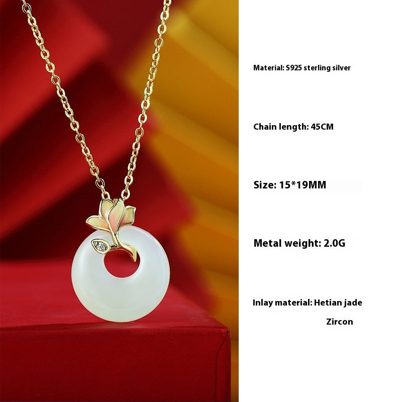 Magnolia Hetian Jade Necklace Female S925 Sterling Silver