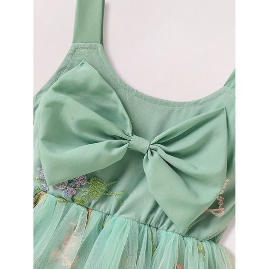 Toddler Girl Dress Sleeveless Floral Playwear Bowknot Tulle Dresses Strap Princess Sundress