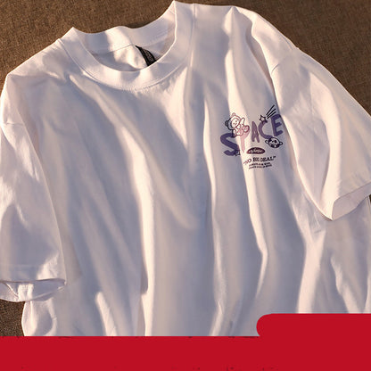 Escape From The Earth Japanese Cartoon Shortsleeved Tshirt Female Cotton Loose Couple Soft Girl Top