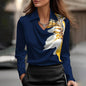 Women's Swing Collar Draped Shirts & Blouses Elegant Solid Satin Office Ladies Top Pullover Spring Long Sleeve Casual Tops