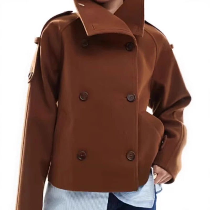 Casual Short Stand Collar Trench Coat For Women
