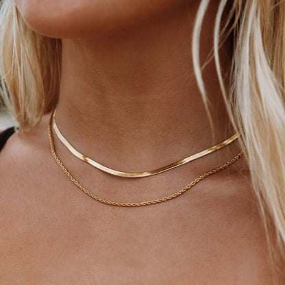 Vintage Double-Layer Snake-Chain Flat Necklace For Women