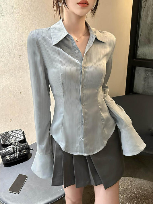 Satin Silky Slim Fit Cinched Blouse Women