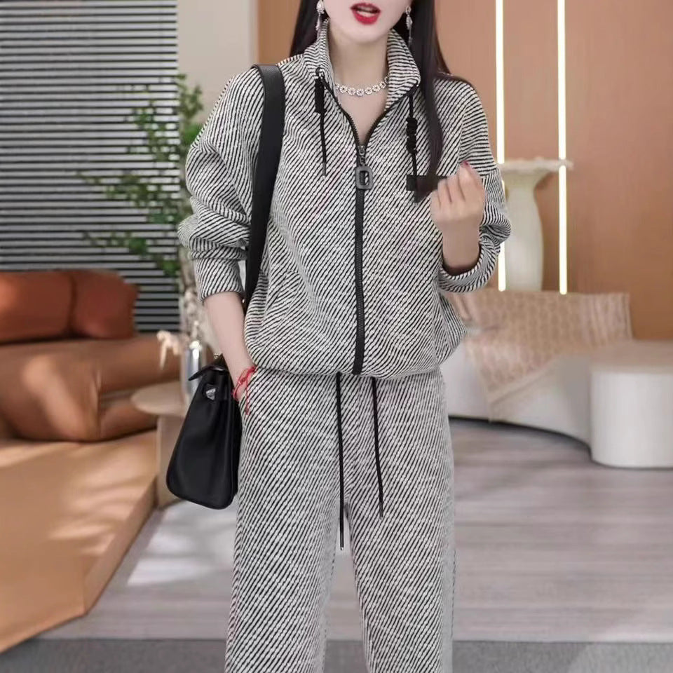 Fashion Casual Sportswear Sweater Wide Leg Pants Two-piece Suit For Women