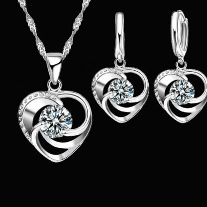 925 Sterling Silver Stamped Necklace Earrings Set Long Chain