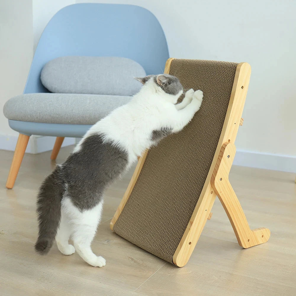Cat Scratcher Cardboard With Solid Wooden Frame Kitten Scrapers Scratching Bed Reversible Pet Furniture For Cats 5 in 1 Toys