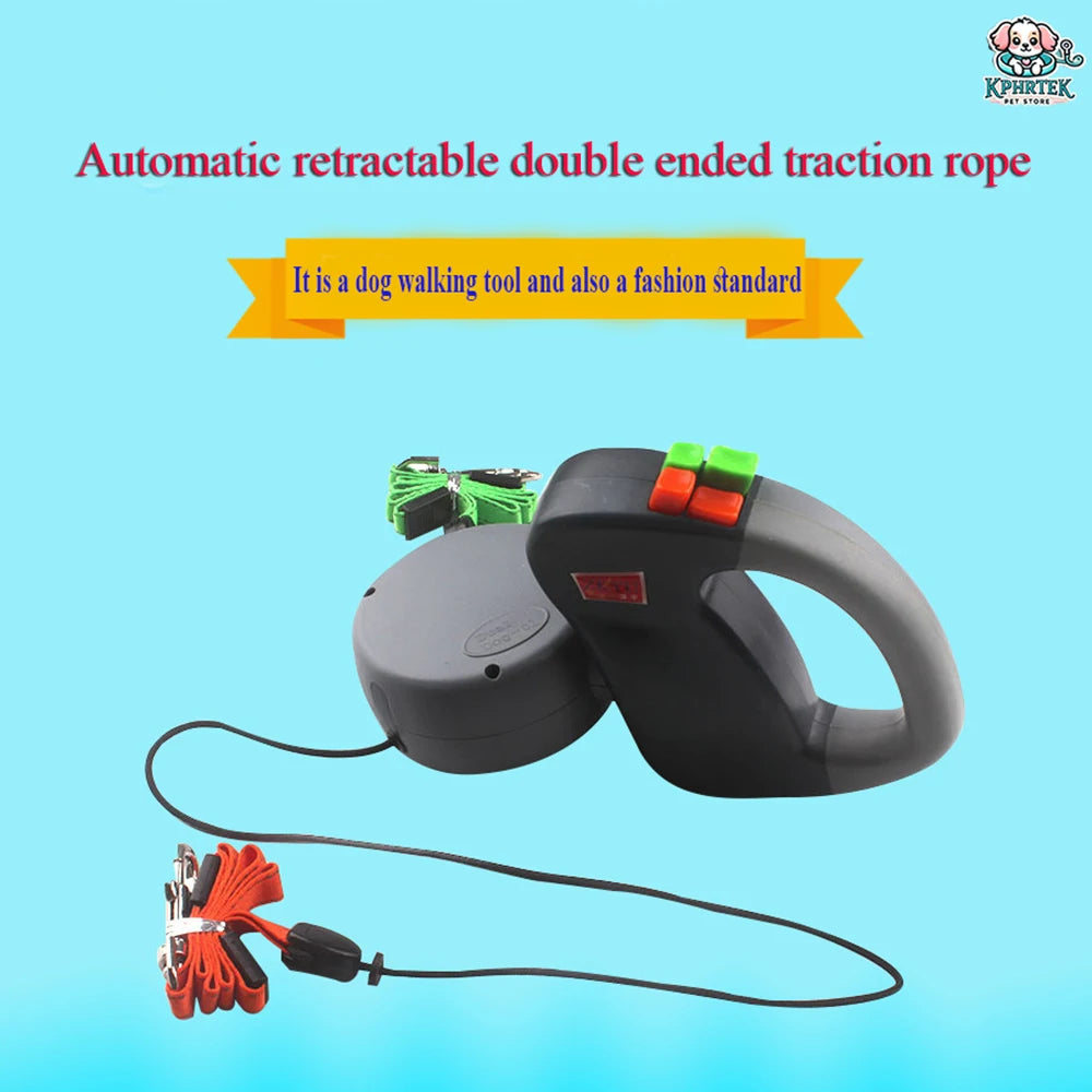 Dual-Dog Retractable Leash with LED Light – 360° Tangle-Free Two-Way Automatic Pet Leash for Dogs Up to 25kg BNF