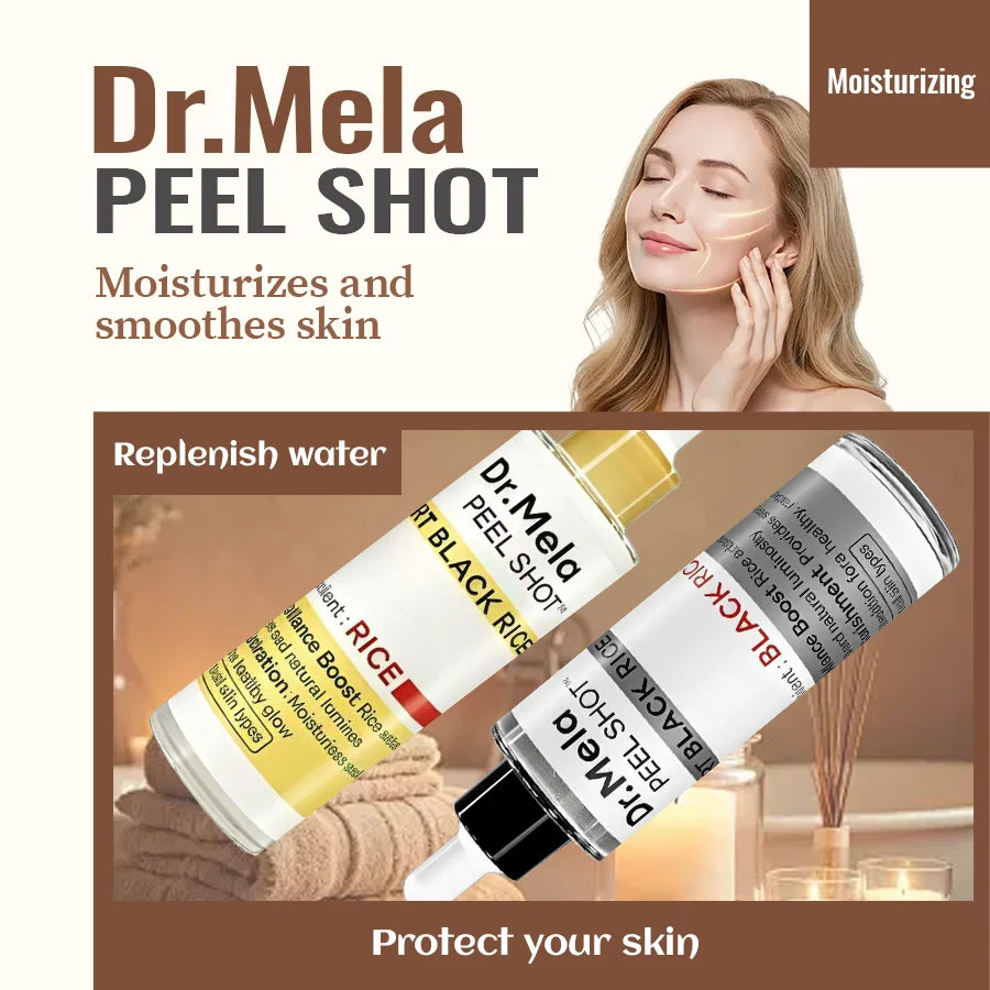 [Dr.Mela Official] Peel Shot Glow Rice Ampoule Duo - Serums For Brightening, Exfoliating, And Moisturizing