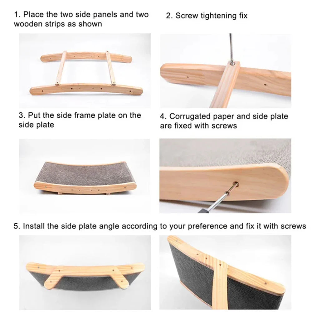 Cat Scratcher Cardboard With Solid Wooden Frame Kitten Scrapers Scratching Bed Reversible Pet Furniture For Cats 5 in 1 Toys