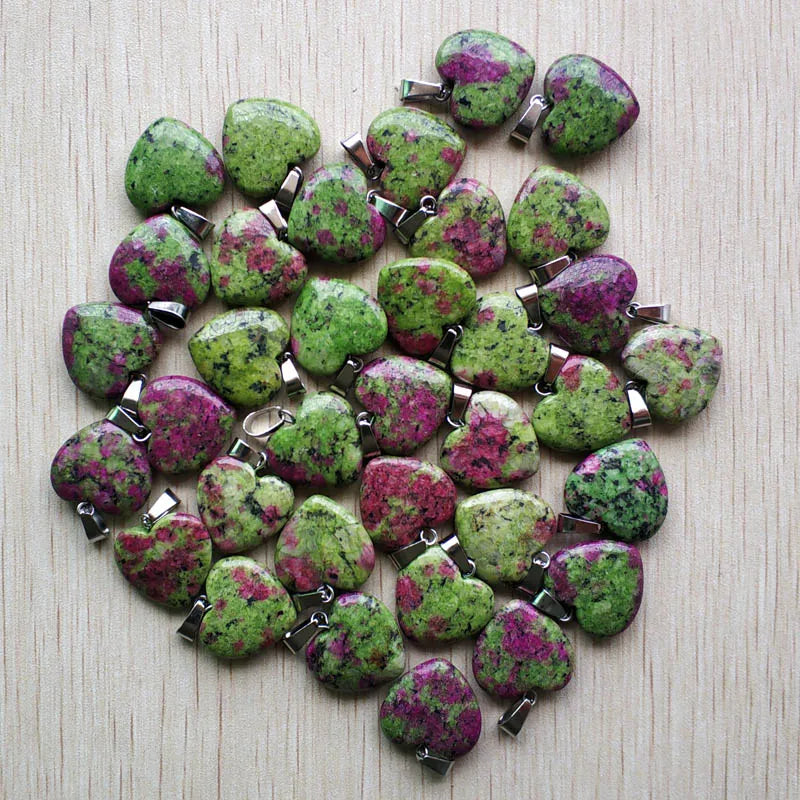 Wholesale 50pcs/lot Assorted heart natural stone charms fashion pendants 20mm for jewelry making Good Quality