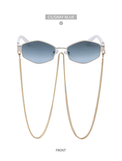 Sexy Small Frame Hexagon Sunglasses Women With Chain 2026 Luxury Brand Designer Punk Sun Glasses For Ladies Shades Gafas De Sol