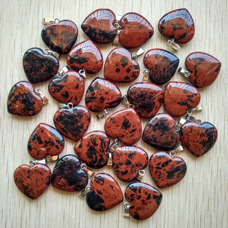 Wholesale 50pcs/lot Assorted heart natural stone charms fashion pendants 20mm for jewelry making Good Quality