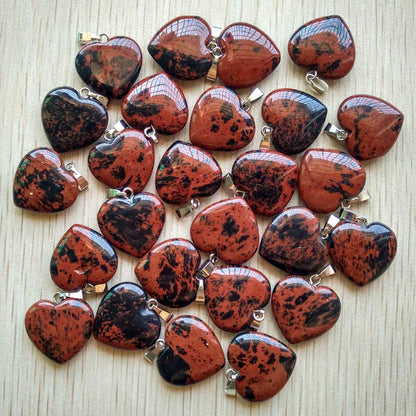 Wholesale 50pcs/lot Assorted heart natural stone charms fashion pendants 20mm for jewelry making Good Quality