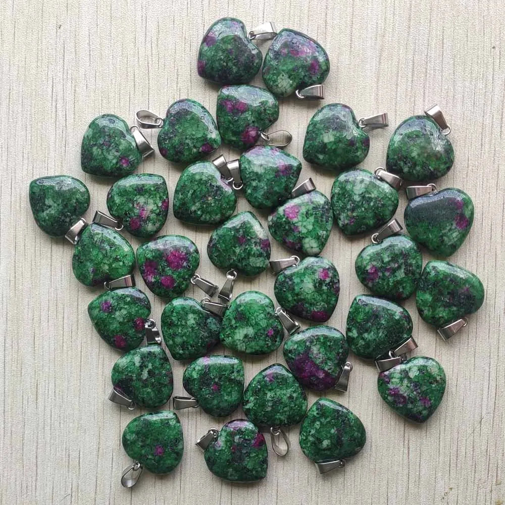 Wholesale 50pcs/lot Assorted heart natural stone charms fashion pendants 20mm for jewelry making Good Quality
