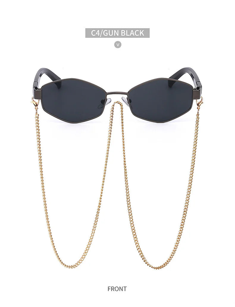 Sexy Small Frame Hexagon Sunglasses Women With Chain 2026 Luxury Brand Designer Punk Sun Glasses For Ladies Shades Gafas De Sol