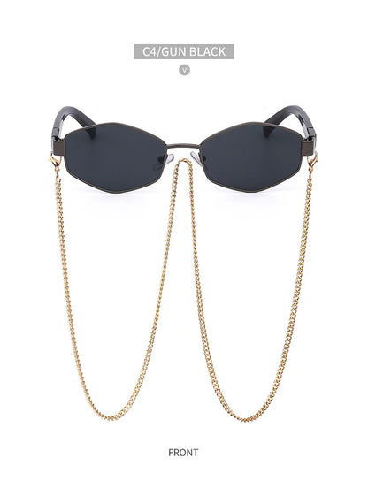 Sexy Small Frame Hexagon Sunglasses Women With Chain 2026 Luxury Brand Designer Punk Sun Glasses For Ladies Shades Gafas De Sol