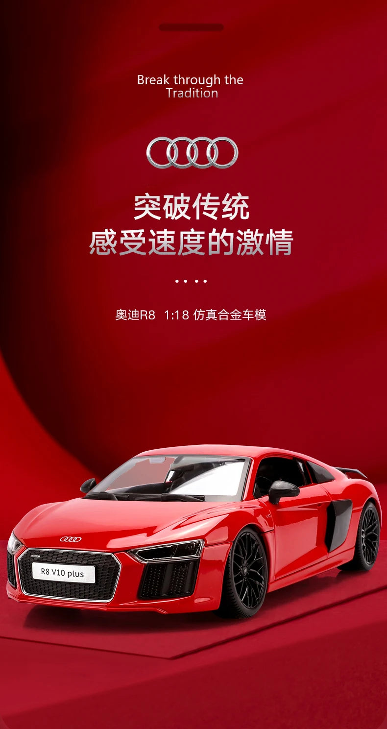 Maisto 1:18 Audi R8 Alloy Retro Car Model Classic Car Model Car Decoration Collection gift