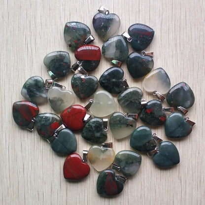 Wholesale 50pcs/lot Assorted heart natural stone charms fashion pendants 20mm for jewelry making Good Quality