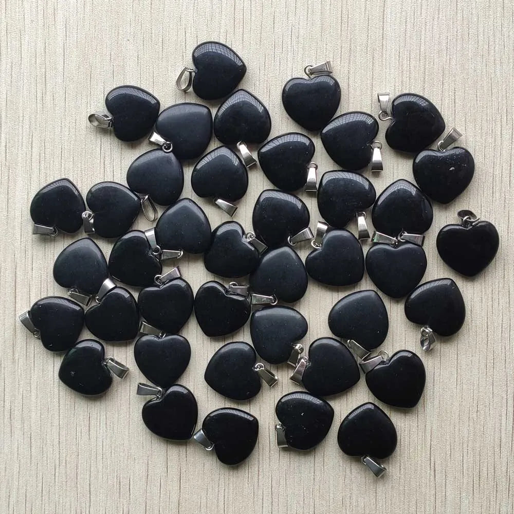 Wholesale 50pcs/lot Assorted heart natural stone charms fashion pendants 20mm for jewelry making Good Quality