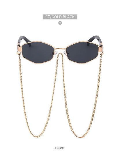 Sexy Small Frame Hexagon Sunglasses Women With Chain 2026 Luxury Brand Designer Punk Sun Glasses For Ladies Shades Gafas De Sol