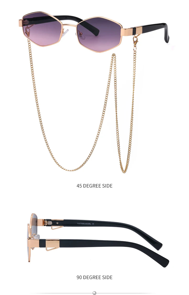 Sexy Small Frame Hexagon Sunglasses Women With Chain 2026 Luxury Brand Designer Punk Sun Glasses For Ladies Shades Gafas De Sol