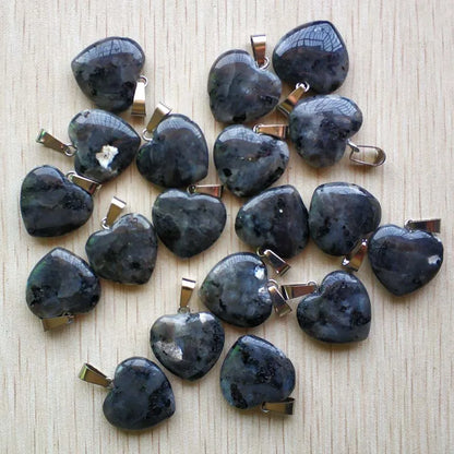 Wholesale 50pcs/lot Assorted heart natural stone charms fashion pendants 20mm for jewelry making Good Quality