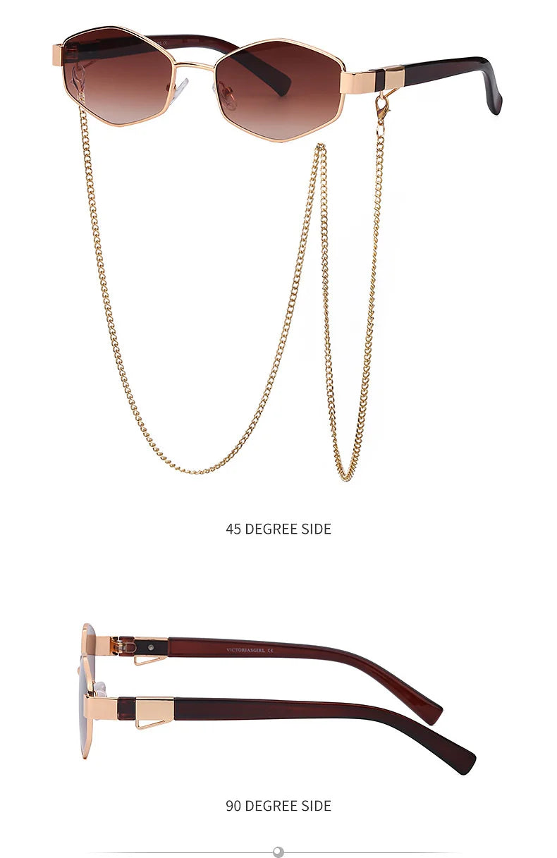Sexy Small Frame Hexagon Sunglasses Women With Chain 2026 Luxury Brand Designer Punk Sun Glasses For Ladies Shades Gafas De Sol