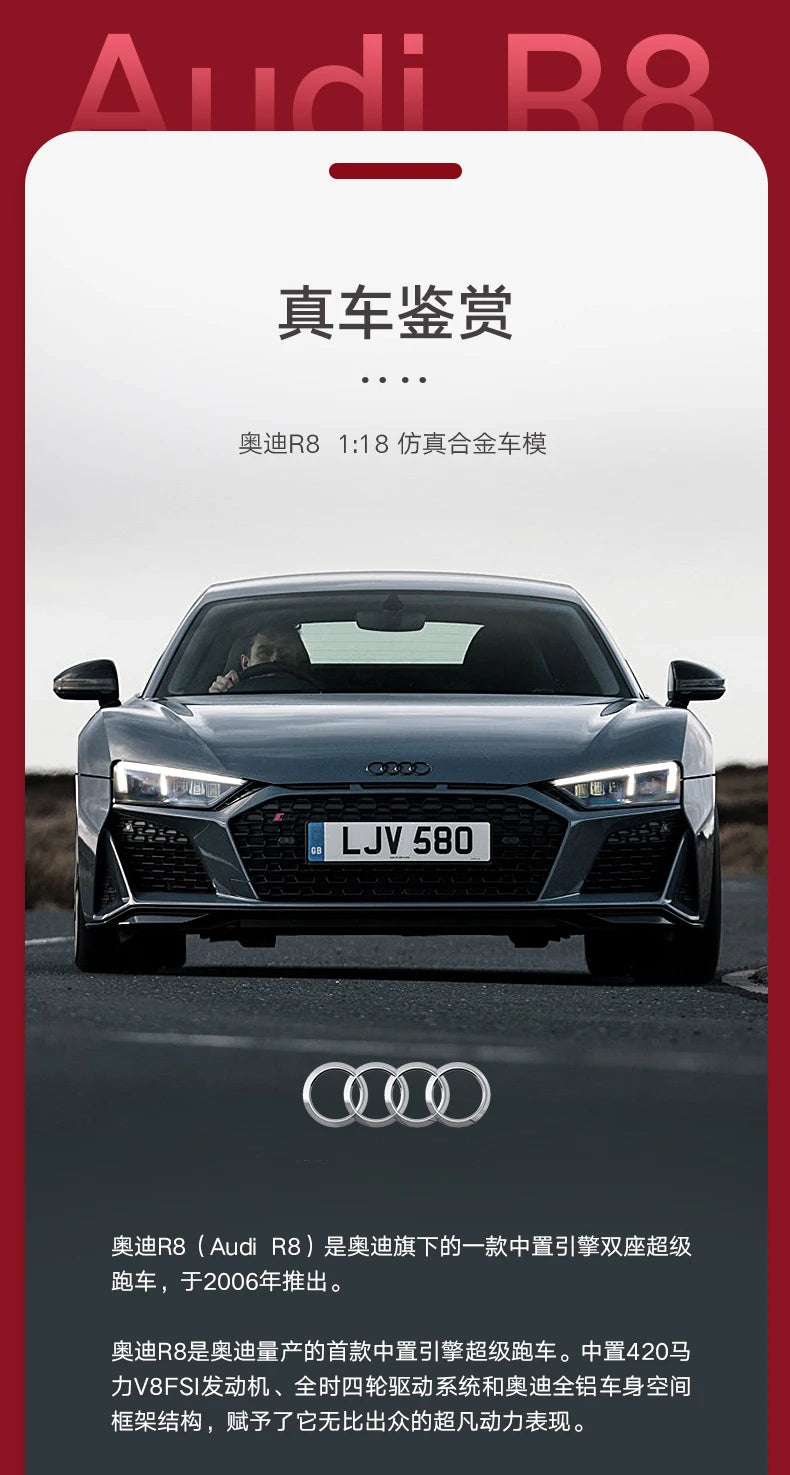Maisto 1:18 Audi R8 Alloy Retro Car Model Classic Car Model Car Decoration Collection gift