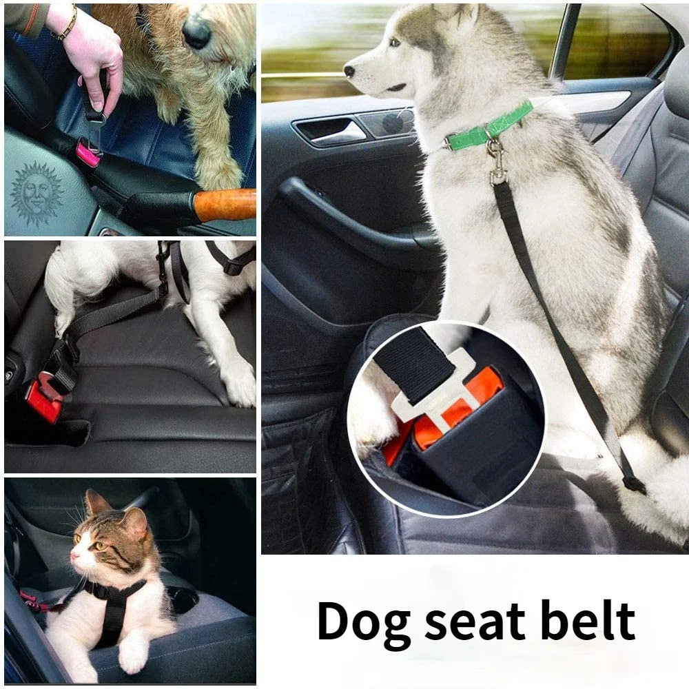 Adjustable Pet Dog Cat Car Seat Belt for Dogs Harness Leash Small Medium Travel Clip French Bulldog Dog Accessories Supplies