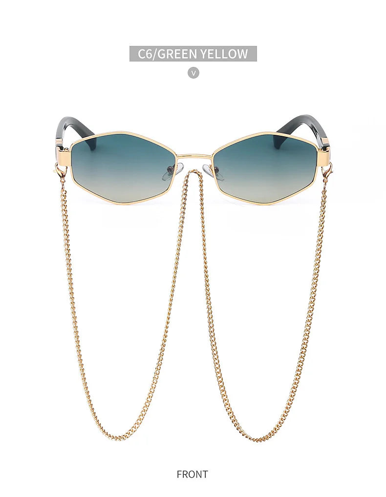 Sexy Small Frame Hexagon Sunglasses Women With Chain 2026 Luxury Brand Designer Punk Sun Glasses For Ladies Shades Gafas De Sol