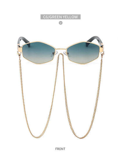 Sexy Small Frame Hexagon Sunglasses Women With Chain 2026 Luxury Brand Designer Punk Sun Glasses For Ladies Shades Gafas De Sol