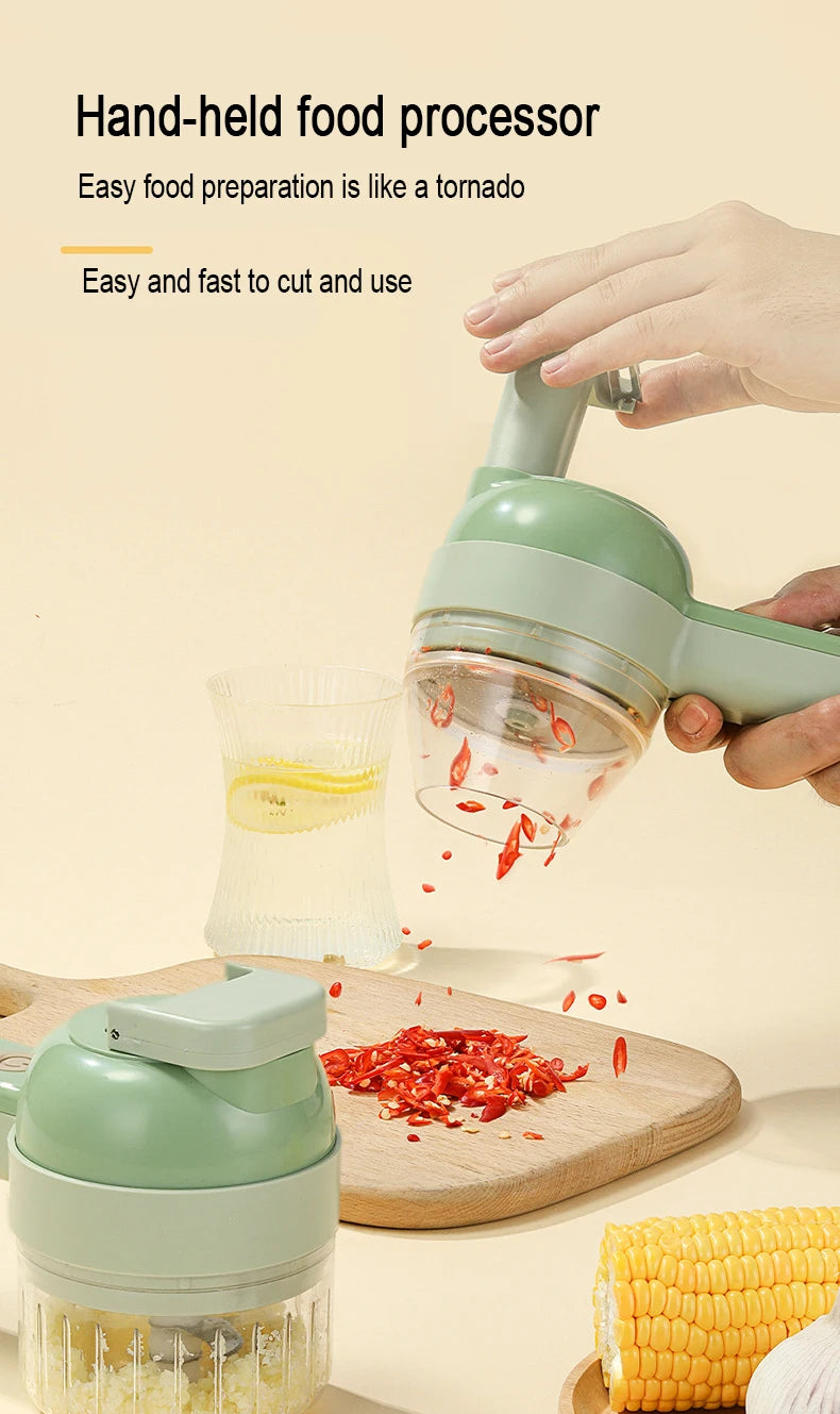 4 in 1 Electric Food Processor Vegetable Cutter Garlic Masher Wireless Grinder Handheld Blender Auto Slicer Kitchen Accessories