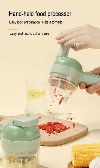 4 in 1 Electric Food Processor Vegetable Cutter Garlic Masher Wireless Grinder Handheld Blender Auto Slicer Kitchen Accessories