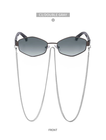 Sexy Small Frame Hexagon Sunglasses Women With Chain 2026 Luxury Brand Designer Punk Sun Glasses For Ladies Shades Gafas De Sol