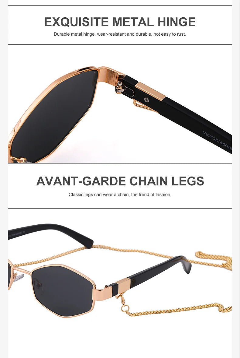 Sexy Small Frame Hexagon Sunglasses Women With Chain 2026 Luxury Brand Designer Punk Sun Glasses For Ladies Shades Gafas De Sol
