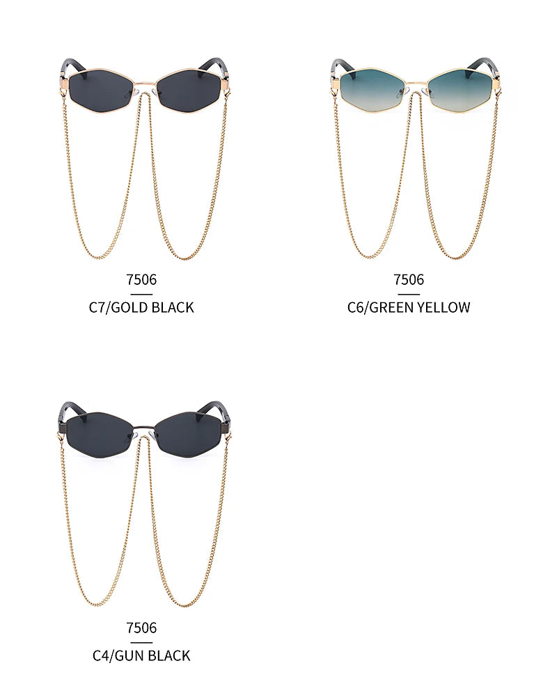 Sexy Small Frame Hexagon Sunglasses Women With Chain 2026 Luxury Brand Designer Punk Sun Glasses For Ladies Shades Gafas De Sol