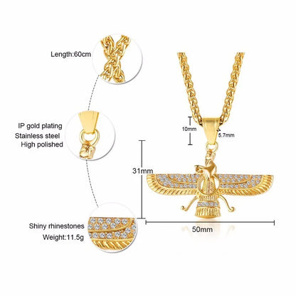 Ahura Mazda Zoroastrian Farvahar Wing Necklace Pendant Stainless Steel Medyan religi Achaemenian Men Jewelry